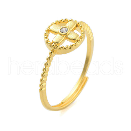 Flat Round with Cross Clear Cubic Zirconia Adjustable Rings RJEW-L120-002G-1