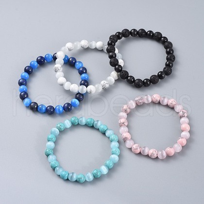 Natural & Synthetic Gemstone Stretch Bracelets BJEW-JB04506-1