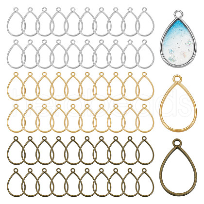 AHADERMAKER 60Pcs 3 Colors Teardrop Alloy Open Back Bezel Pendants FIND-GA0004-28-1