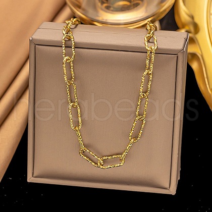 304 Stainless Steel Textured Paperclip Chain Necklaces for Women Men NJEW-Q028-08G-1