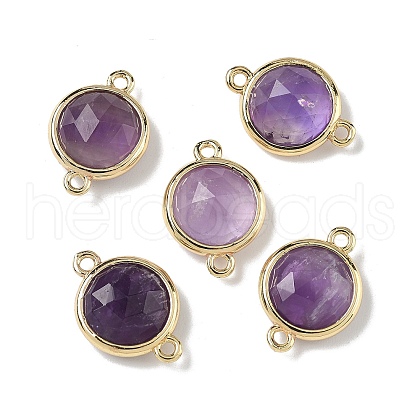 Brass Pave Natural Amethyst Faceted Flat Round Connector Charms G-U028-04G-03-1