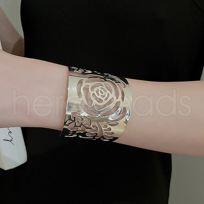 Rose Pattern Alloy Upper Arm Open Cuff Bangles WG9CF3D-02-1
