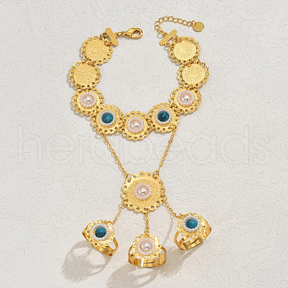 Elegant Classical Copper Plated Gold Coin Flower Lady Finger Bracelet YT2955-1-1