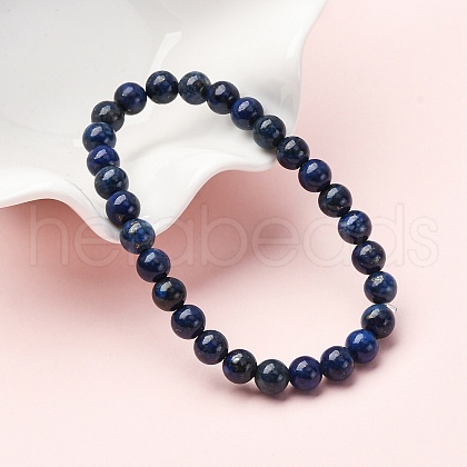 Natural Lapis Lazuli(Dyed) Beaded Stretch Bracelets BJEW-F202-04-1