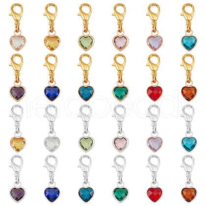   24Pcs 24 Colors Faceted Heart Glass Pendant Decoration HJEW-PH0001-68-1