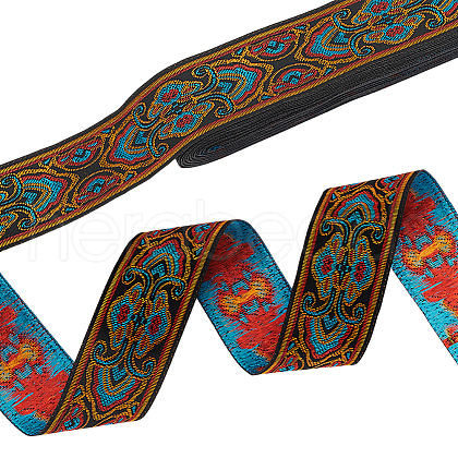 7M Ethnic Style Polyester Flower Jacquard Ribbons OCOR-WH0091-72B-01-1