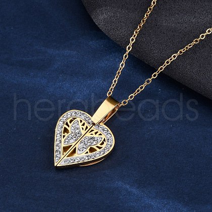 304 Stainless Steel Polymer Clay Rhinestones Openable Pendant Necklaces for Women NJEW-Z065-12G-1