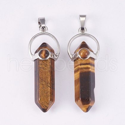 Natural Tiger Eye Double Terminated Pointed Pendants G-P373-B03-1