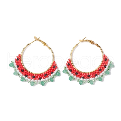 Alloy with Glass with Natural Malaysia Jade Hoop Earring EJEW-MZ00173-1