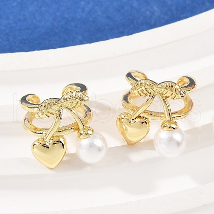 Brass Plastic Imitation Pearl Cuff Earrings EJEW-Q036-01G-1