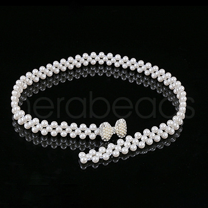 Alloy & Acrylic Imitation Pearl Beaded Elastic Chain Belts WG979C0-09-1