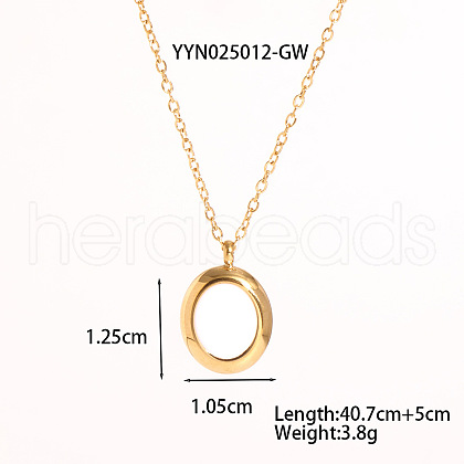 Stainless Steel White Enamel Oval Pendant Necklaces for Women PG1145-1-1