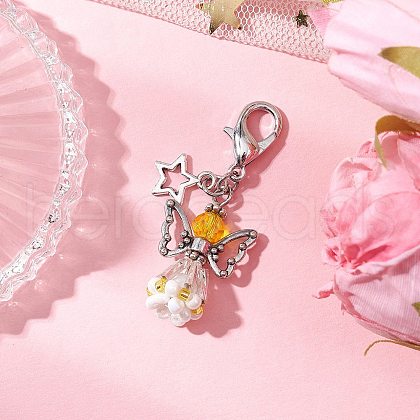 Angel Glass Beaded & Alloy Pendant Decorations HJEW-MZ00192-01-1