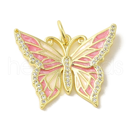 Butterfly Brass Enamel Micro Pave Cubic Zirconia Pendants KK-Z042-02G-01-1