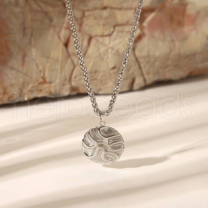 Stainless Steel Textured Pendant Necklaces for Women DY3365-8-1