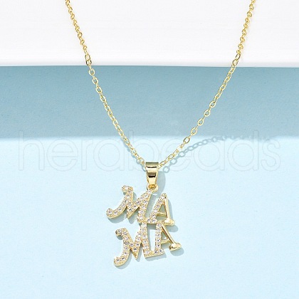 Mother's Day Brass Micro Pave Clear Cubic Zirconia Pendant Necklaces for Women NJEW-Q021-01B-G-1