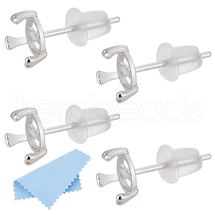 BENECREAT 2Pairs Sterling Silver Stud Earring Finding STER-BC0002-56-1
