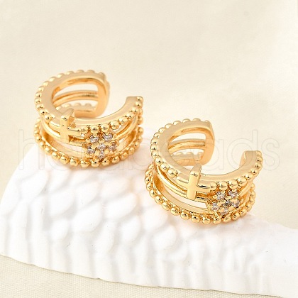 Brass Micro Pave Clear Cubic Zirconia Cuff Earrings EJEW-F370-36G-1