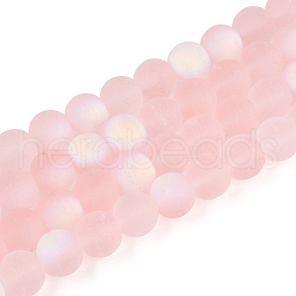 Frosted Transparent Glass Beads Strands GLAA-T032-T10mm-MBB10-1