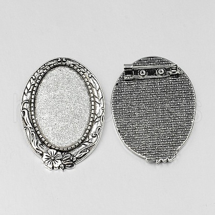 Vintage Tibetan Style Alloy Brooch Cabochon Bezel Settings X-PALLOY-O037-33AS-1