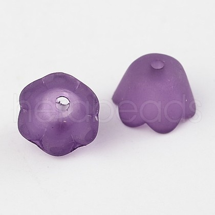 Purple Transparent Frosted Tulip Flower Acrylic Bead Caps X-PL543-7-1