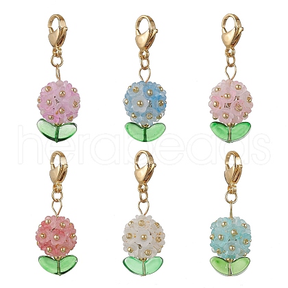 Hydrangea Acrylic & Glass Seed Beads Pendant Decorations HJEW-MZ00217-1