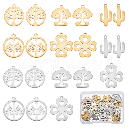 SUNNYCLUE 40Pcs 5 Style 304 Stainless Steel Charms STAS-SC0003-48-1