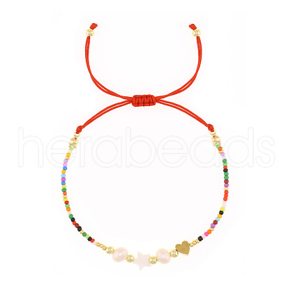 Adjustable Glass Seed Beads & Pearl Braided Beaded Bracelet for Women WZ6427-1