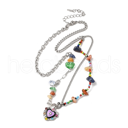 Alloy Enamel Heart Pendant Necklace NJEW-Q001-01P-1