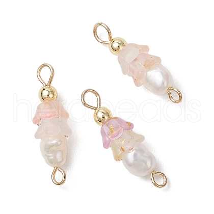 Frosted Flower Natural Cultured Freshwater Pearl & Acrylic Connector Charms PALLOY-JF03590-06-1
