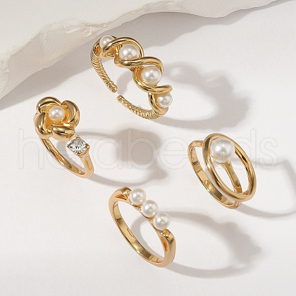 Vintage Metal Pearl Adjustable Cuff Finger Rings for Women QG5501-8-1