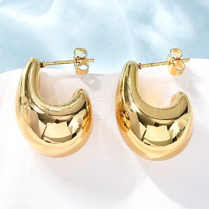 J-Shaped 304 Stainless Steel Stud Earrings EJEW-A125-25G-1
