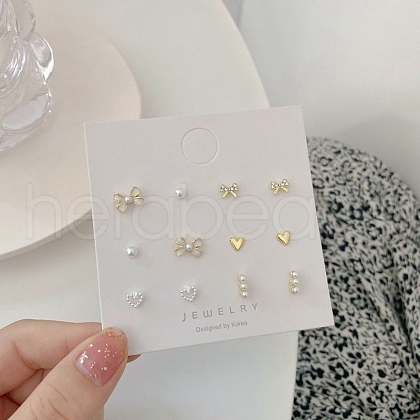 6 Pairs Anti-Tarnish Exquisite 925 Sterling Silver Stud Earrings Sets for Girls Women WG93702-17-1
