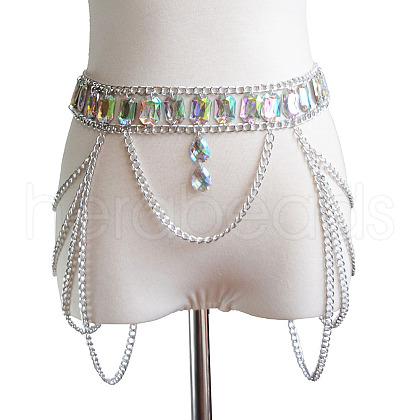 Clear AB Acrylic Alloy Tassel Chain Sexy Skirt Waist Chains for Beach Party FS-WGA6328-05-1