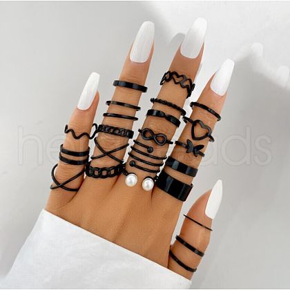 23Pcs Alloy with Plastic Pearl Finger Rings WG8B2E7-05-1