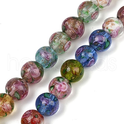 Handmade Glod Sand Lampwork Beads Strands LAMP-B028-03H-10mm-1