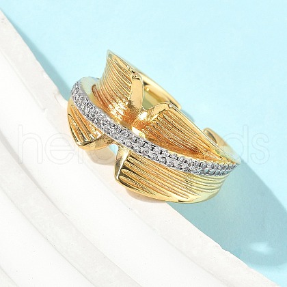 Brass Micro Pave Cubic Zirconia Cuff Rings RJEW-D307-05G-C-1