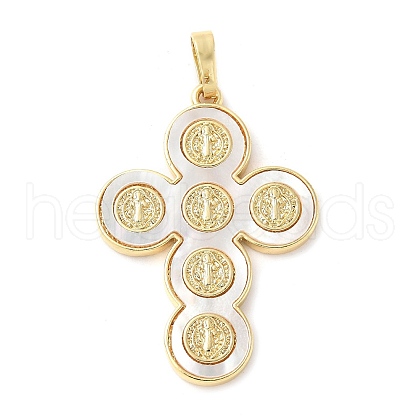 Brass Pave Natural White Shell Pendants KK-S522-01D-G-1