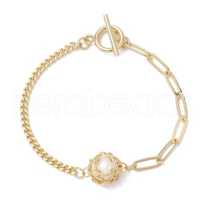 Natural Cultured Freshwater Pearl Bead Macrame Pouch Link Bracelets BJEW-JB10229-1