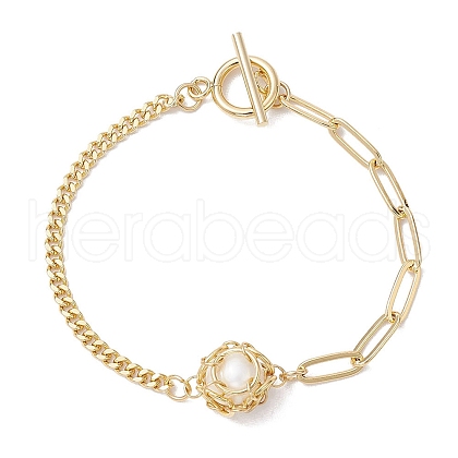 Mother's Day Jewellery Natural Cultured Freshwater Pearl Bead Macrame Pouch Link Bracelets BJEW-JB10229-1