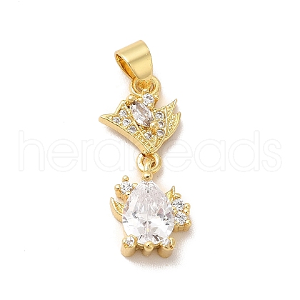 Rack Plating Brass Micro Pave Cubic Zirconia Pendants KK-B068-21G-03-1