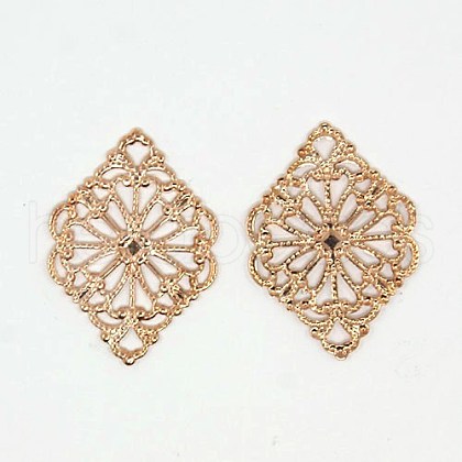 Rhombus Shaped Brass Filigree Findings KK-M005-01RG-1