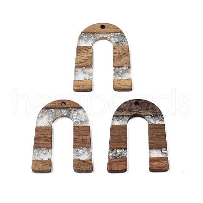 Transparent Resin & Waxed Walnut Wood Pendants RESI-Q211-02B-1