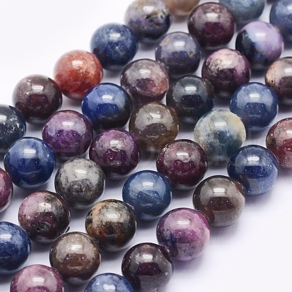 Natural Red Corundum/Ruby and Sapphire Beads Strands G-O166-04-10mm-1