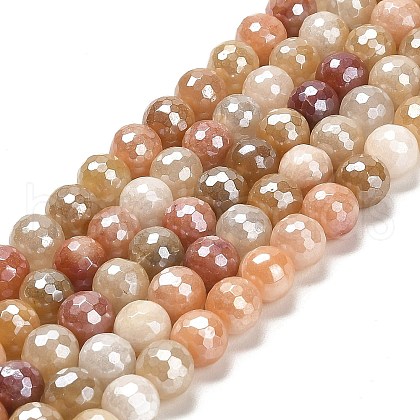 Electroplated Natural Golden Silk Jade Round Beads Strands G-L598-A07-02-1