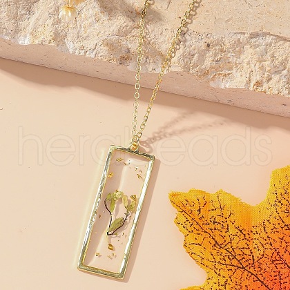 Rectangle with Inner Flower Resin Pendant Iron Cable Chain Necklaces for Women FS-WG0F8F1-06-1