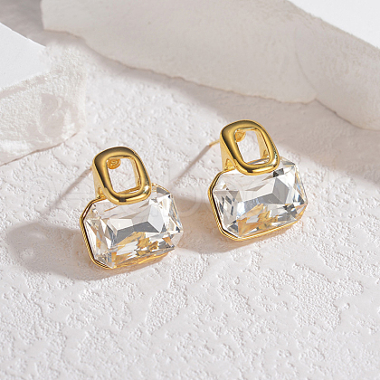 Rectangle 304 Stainless Steel Clear Cubic Zirconia Stud Earrings FS-WGFC644-01-1