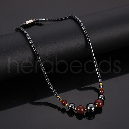 Round Synthetic Non-magnetic Hematite & Red Stone Graduated Beaded Necklaces with Magnetic Clasps FS-WG3B67F-01-1