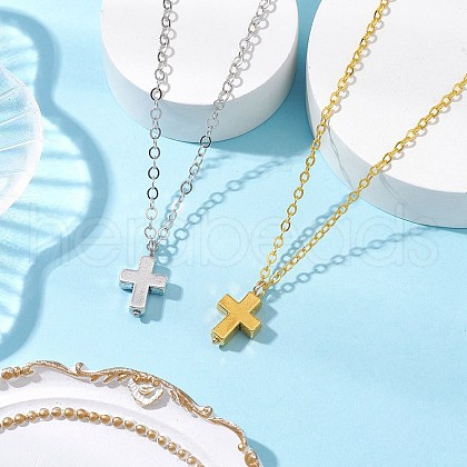 2Pcs 2 Colors Cross Alloy Pendant Necklaces NJEW-JN05187-1
