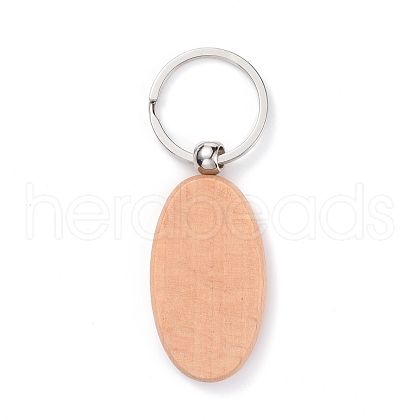 Natural Wood Keychain HJEW-P008-01-1